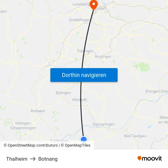 Thalheim to Botnang map