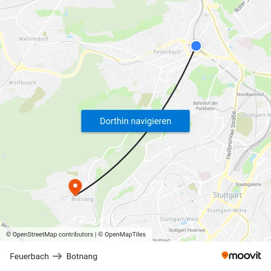 Feuerbach to Botnang map