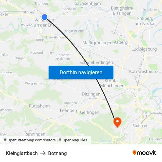 Kleinglattbach to Botnang map