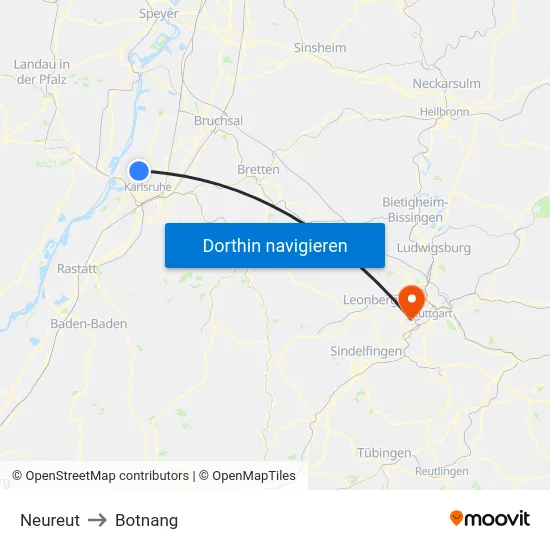 Neureut to Botnang map