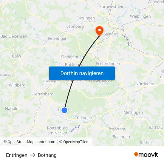 Entringen to Botnang map