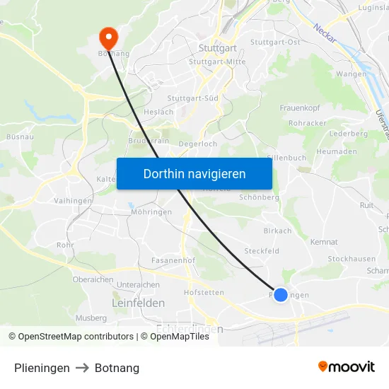 Plieningen to Botnang map