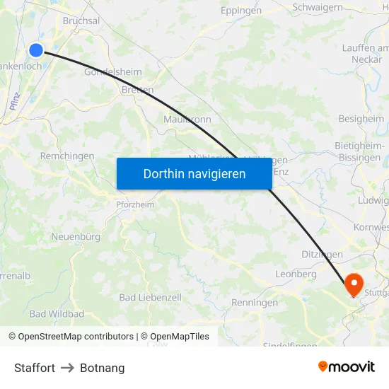 Staffort to Botnang map
