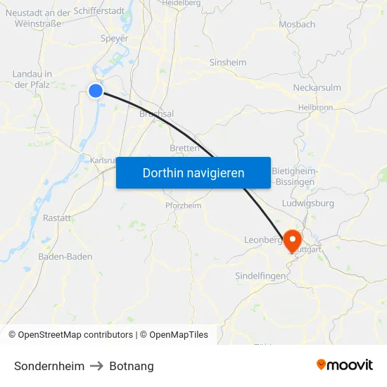 Sondernheim to Botnang map