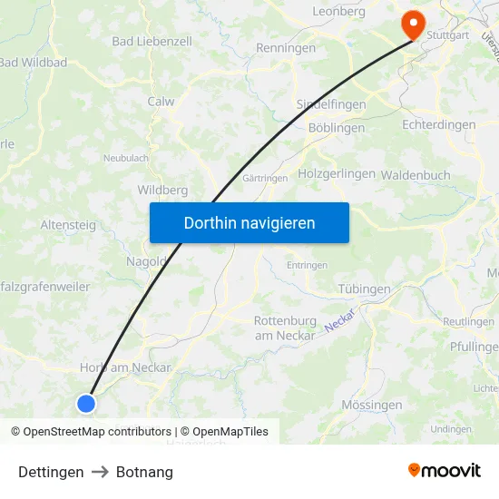 Dettingen to Botnang map