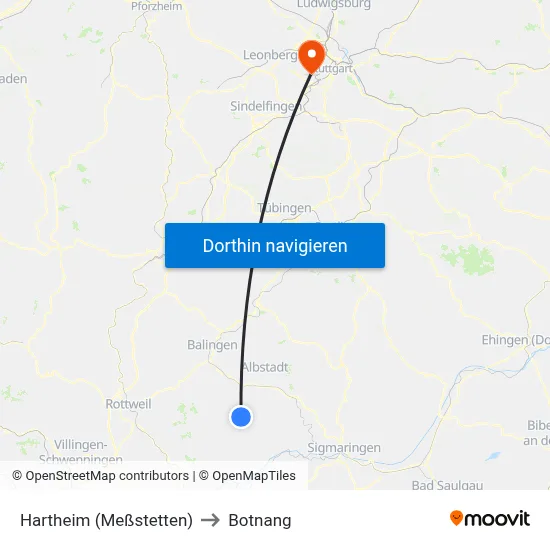 Hartheim (Meßstetten) to Botnang map