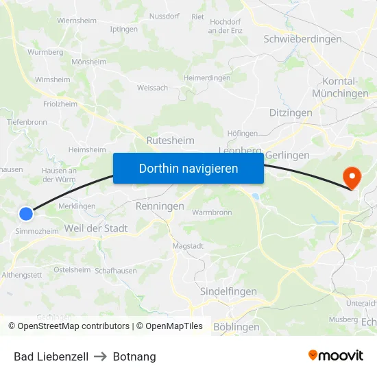 Bad Liebenzell to Botnang map