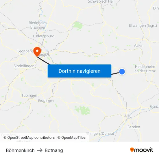 Böhmenkirch to Botnang map