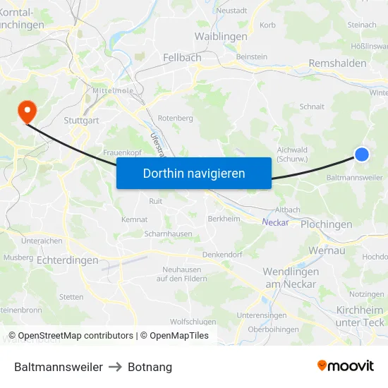 Baltmannsweiler to Botnang map