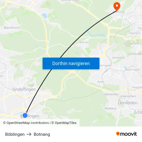 Böblingen to Botnang map