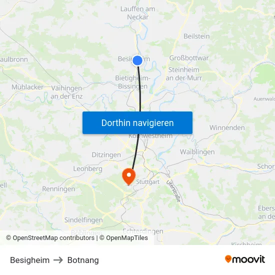 Besigheim to Botnang map