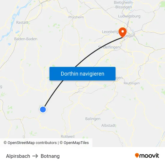 Alpirsbach to Botnang map