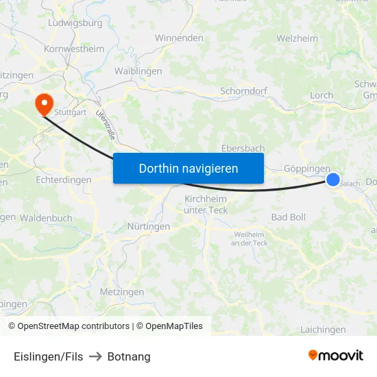 Eislingen/Fils to Botnang map