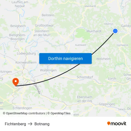 Fichtenberg to Botnang map