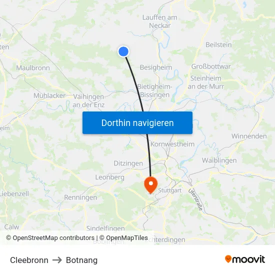 Cleebronn to Botnang map