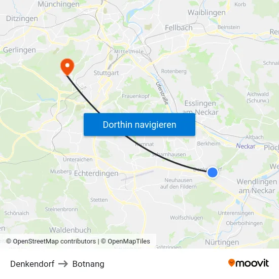 Denkendorf to Botnang map