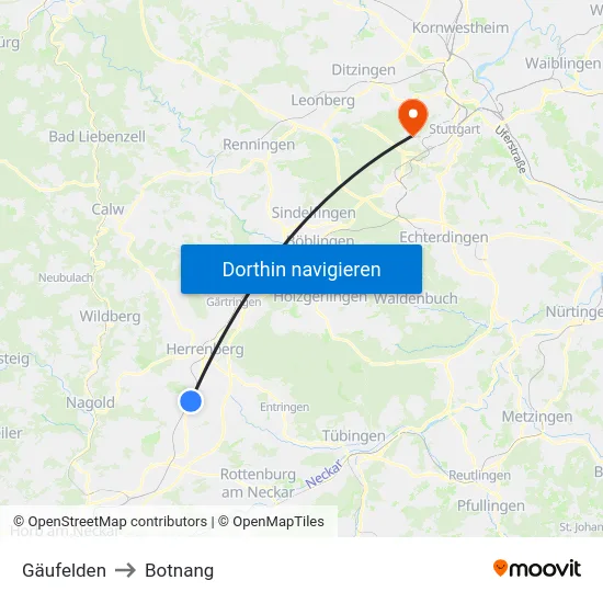 Gäufelden to Botnang map