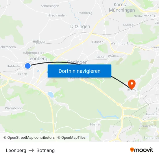 Leonberg to Botnang map