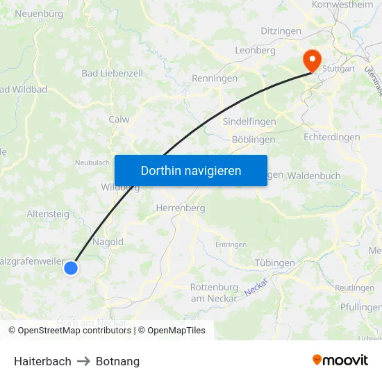 Haiterbach to Botnang map