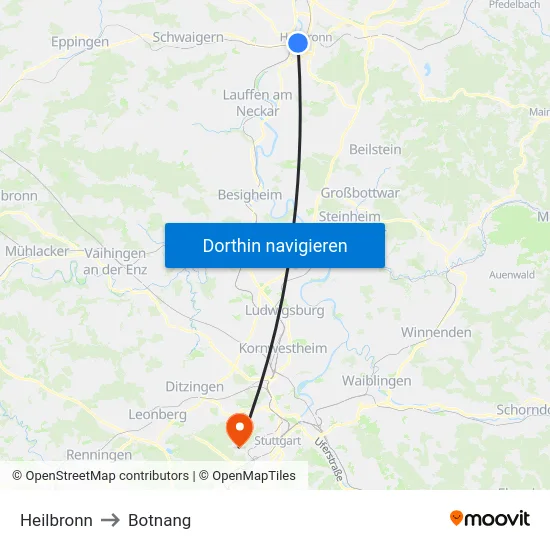 Heilbronn to Botnang map