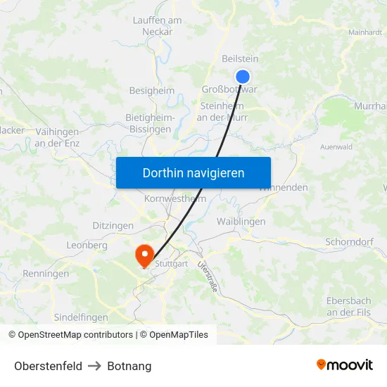 Oberstenfeld to Botnang map