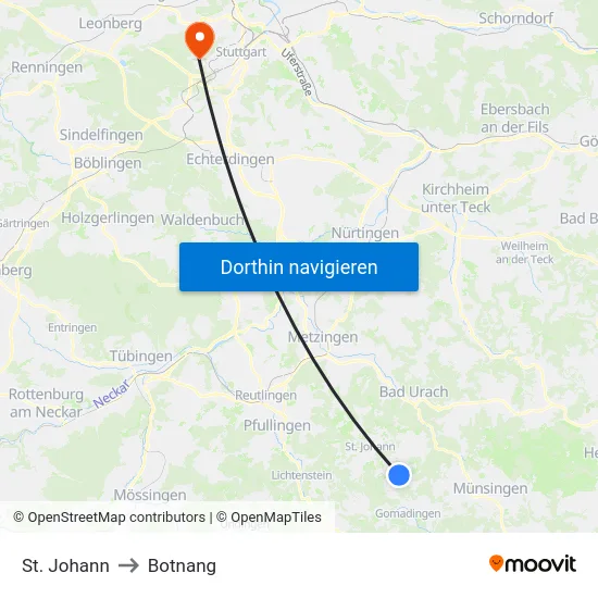 St. Johann to Botnang map