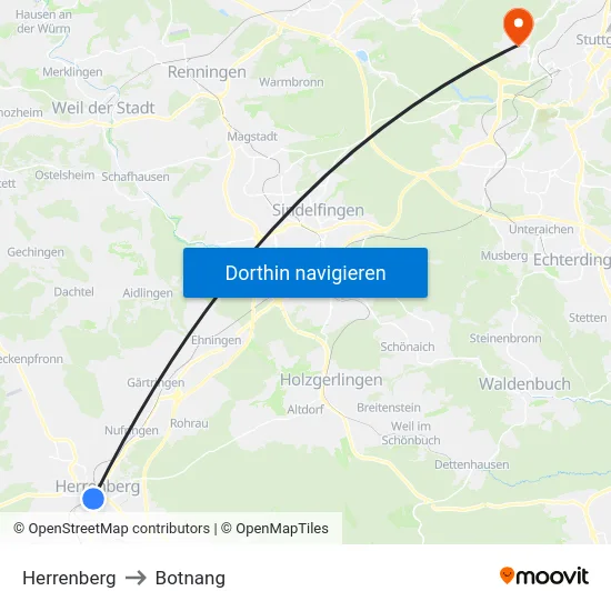 Herrenberg to Botnang map