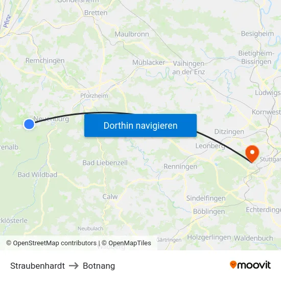 Straubenhardt to Botnang map