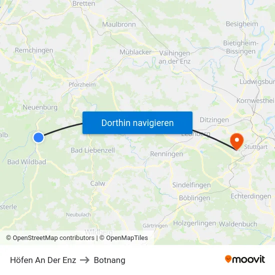 Höfen An Der Enz to Botnang map