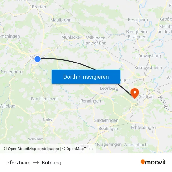 Pforzheim to Botnang map