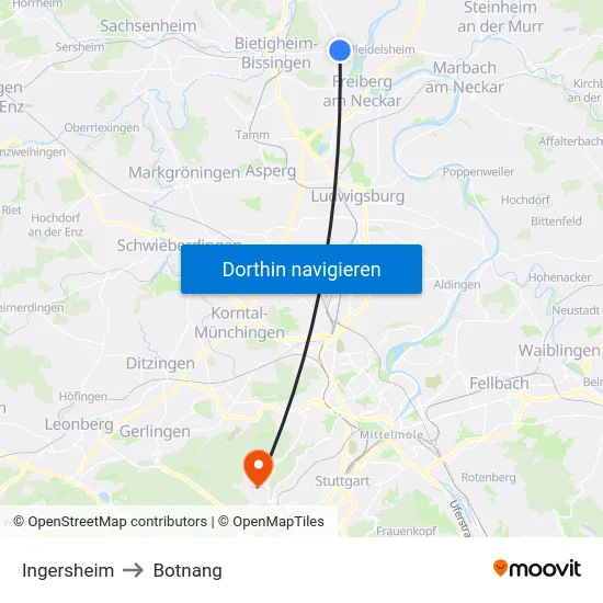 Ingersheim to Botnang map