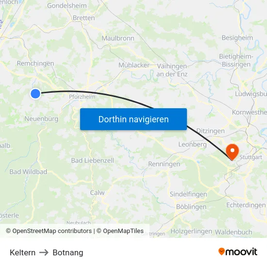 Keltern to Botnang map