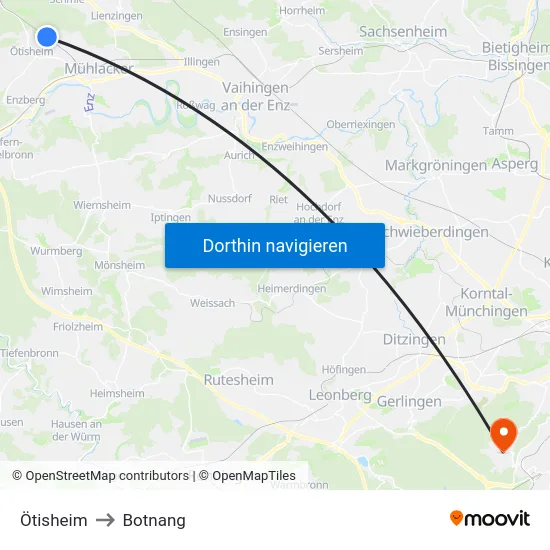 Ötisheim to Botnang map