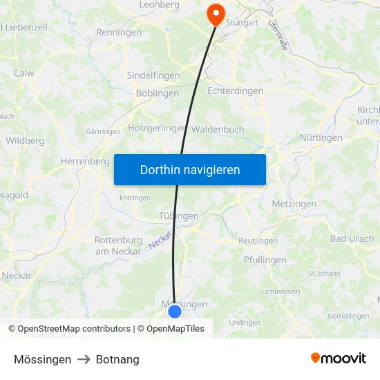 Mössingen to Botnang map