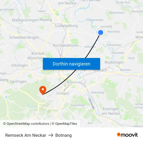 Remseck Am Neckar to Botnang map