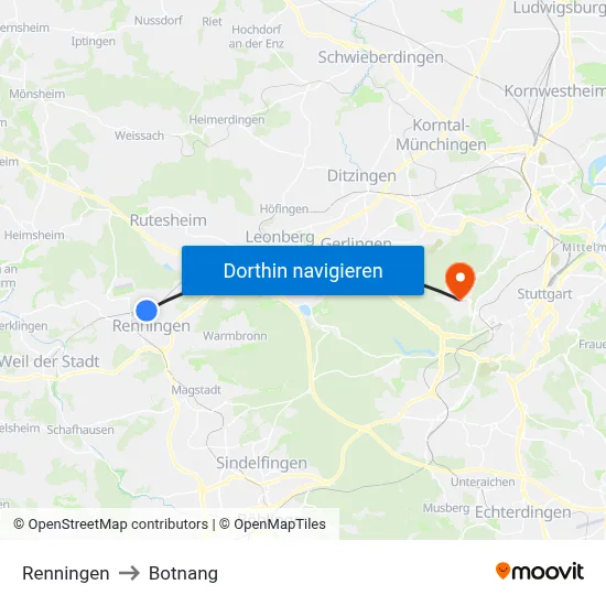 Renningen to Botnang map