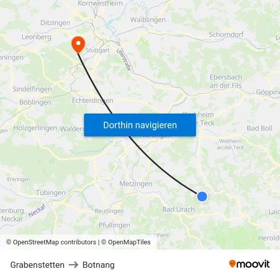Grabenstetten to Botnang map