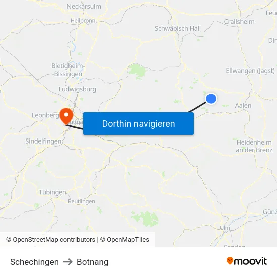 Schechingen to Botnang map