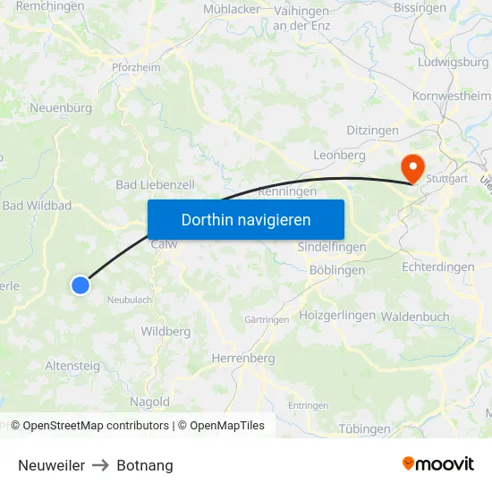 Neuweiler to Botnang map