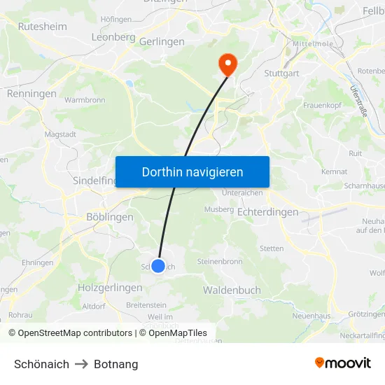 Schönaich to Botnang map