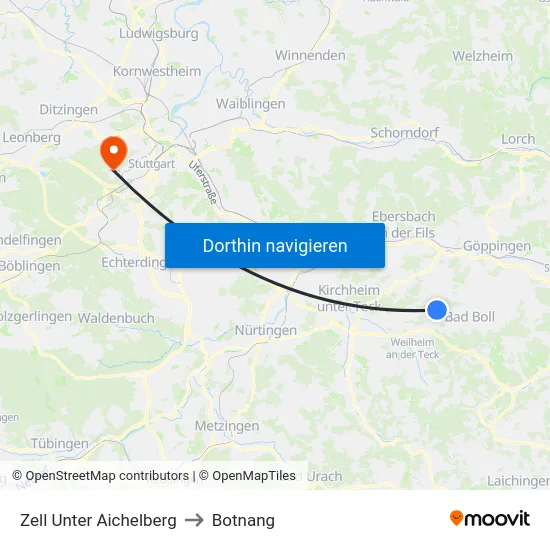 Zell Unter Aichelberg to Botnang map