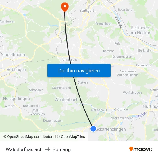 Walddorfhäslach to Botnang map