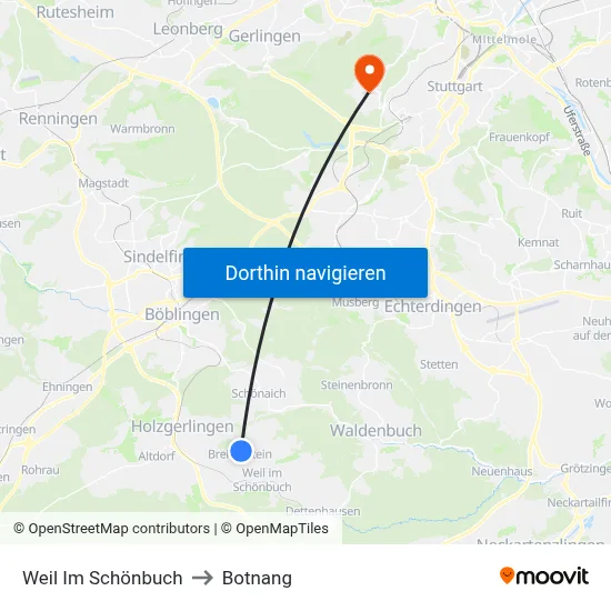 Weil Im Schönbuch to Botnang map