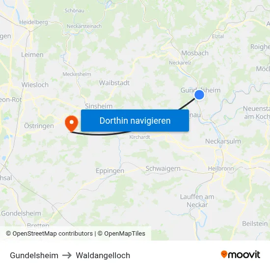 Gundelsheim to Waldangelloch map