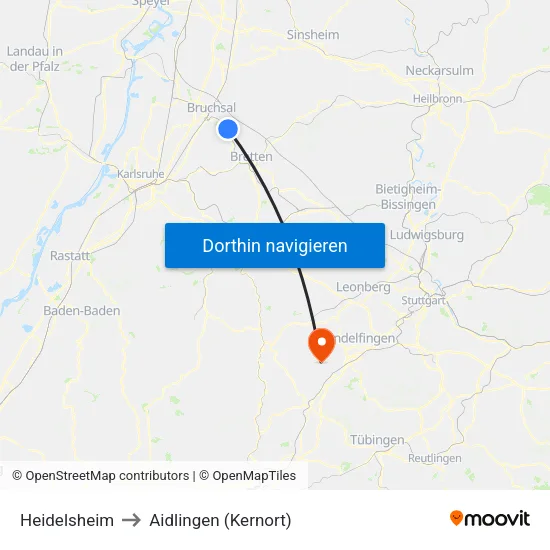 Heidelsheim to Aidlingen (Kernort) map