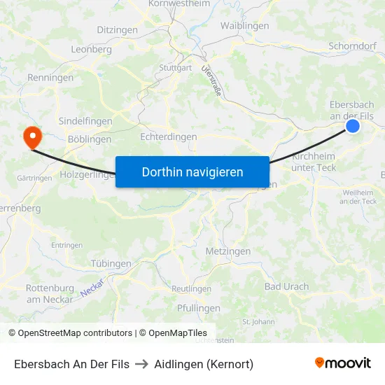 Ebersbach An Der Fils to Aidlingen (Kernort) map