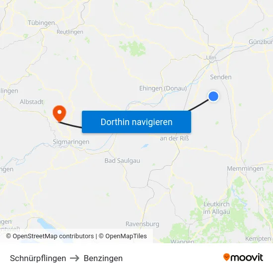 Schnürpflingen to Benzingen map