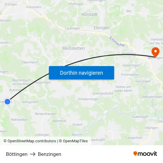 Böttingen to Benzingen map