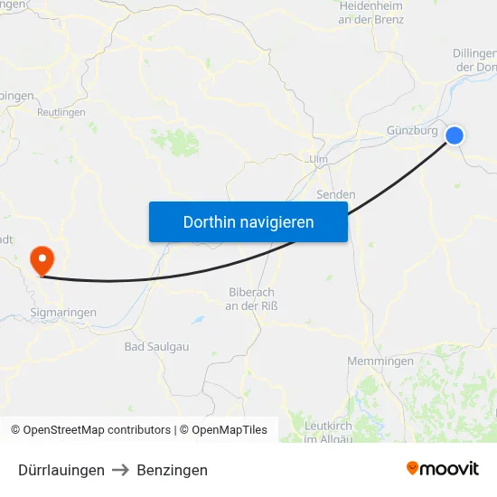 Dürrlauingen to Benzingen map