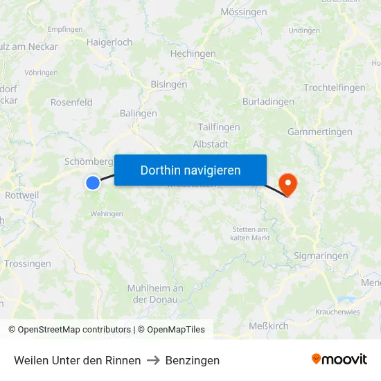 Weilen Unter den Rinnen to Benzingen map
